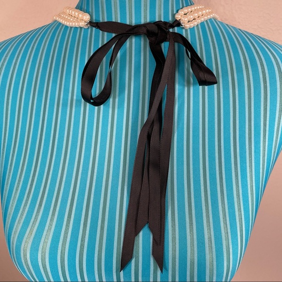 Three faux pearl strands with black ribbon tie - Picture 6 of 12